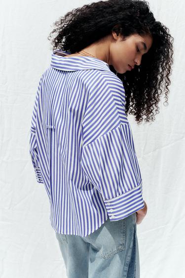 STRIPED SHIRT WITH WIDE SLEEVES AND METALLIC THREAD - Blue/White by Zara - Image 6