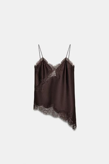 ZW COLLECTION LACE CAMISOLE TOP - Brown by Zara