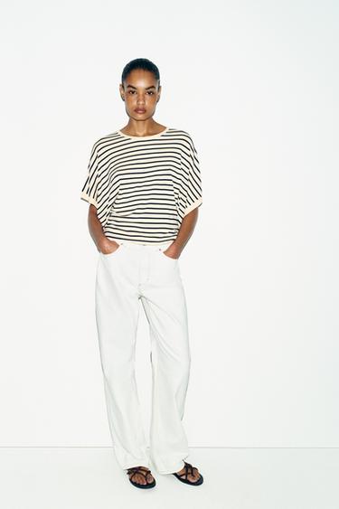 WIDE SHORT SLEEVE KNIT TOP - striped by Zara