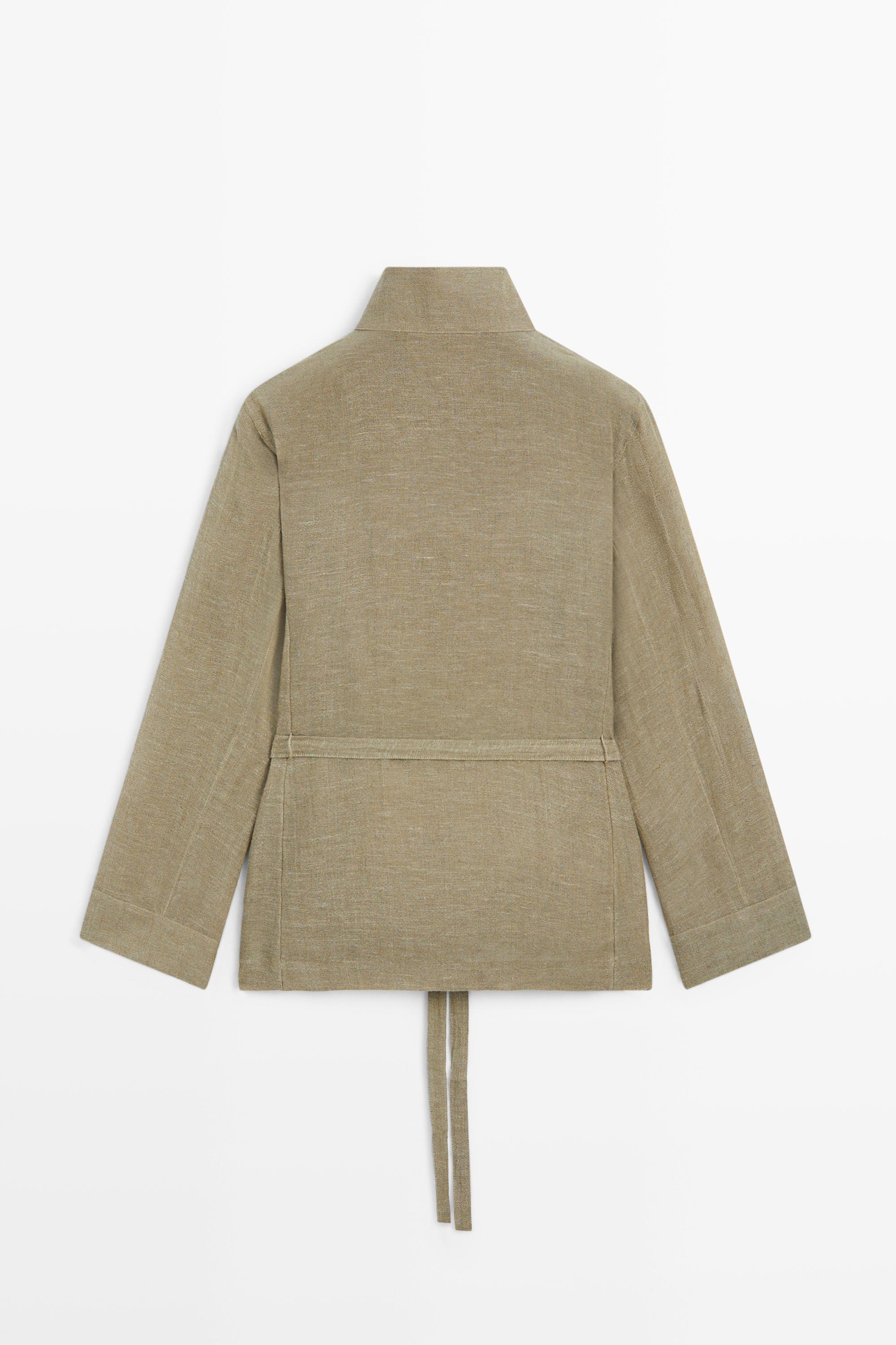 Suede linen-blend safari jacket with stand collar