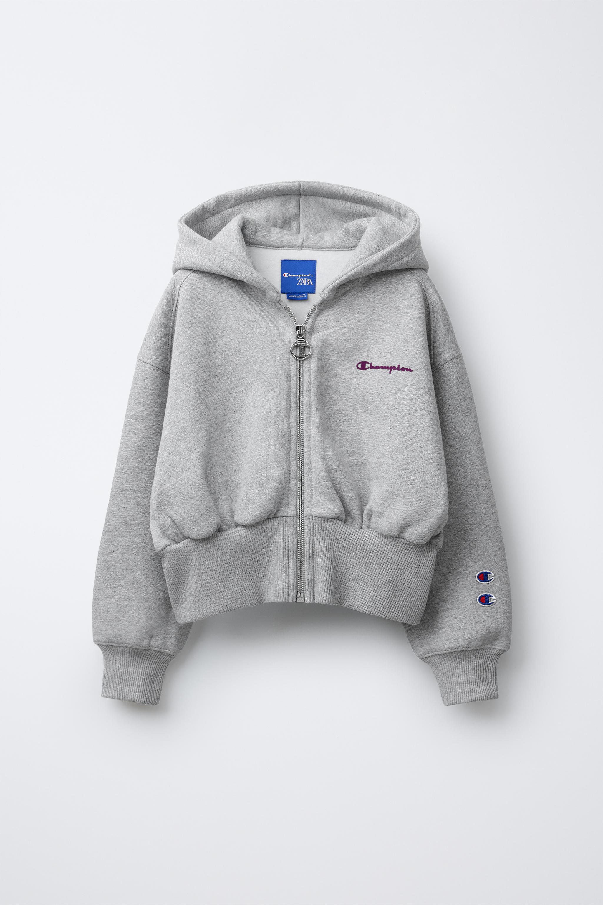 マロン CHAMPION ® X ZARA FLOCKED TEXT ZIP-UP SWEATSHIRT - Gray marl