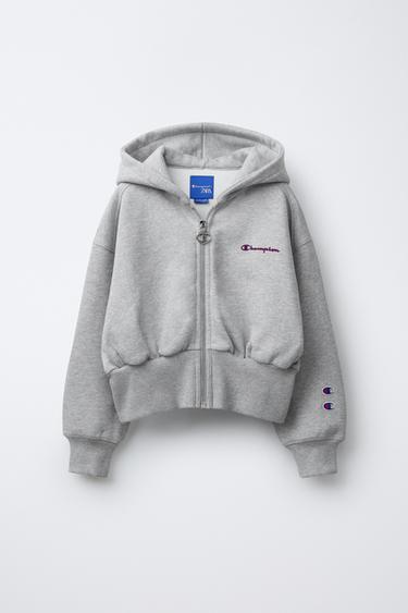 Zara CHAMPION ® X ZARA FLOCKED TEXT ZIP-UP SWEATSHIRT - Gray marl - Image 0