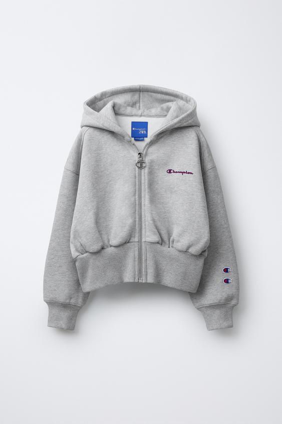 CHAMPION ® X ZARA FLOCK TEXT ZIP-UP HOODIE Grey marl ZARA Spain