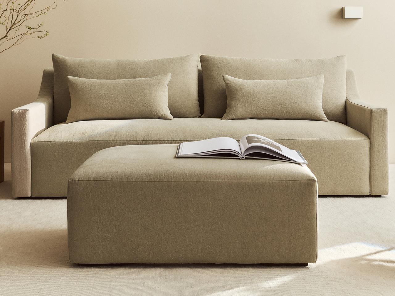 WASHED LINEN COUCH — Light beige