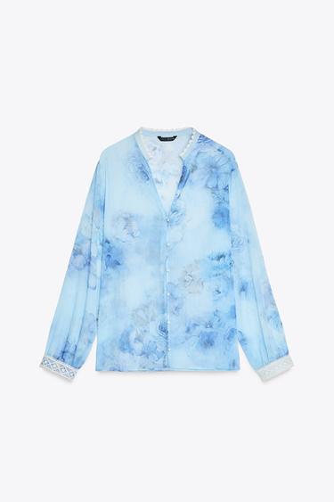 FLORAL PRINT BLOUSE - Blue/White by Zara - Image 4