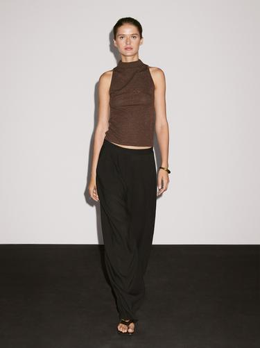 Zara Metallic-effect halterneck top - Brown