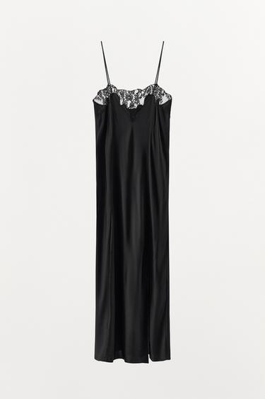 LACE SATIN DRESS - Black by Zara - Image 1
