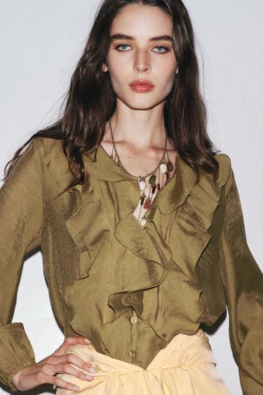 CAMISA VOLANTES ZW COLLECTION - Mostaza de Zara - Imagen 0