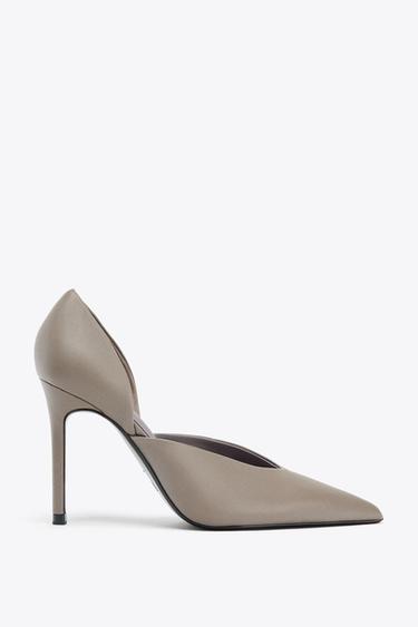 Zara HIGH HEELED LEATHER SHOES - Taupe Gray