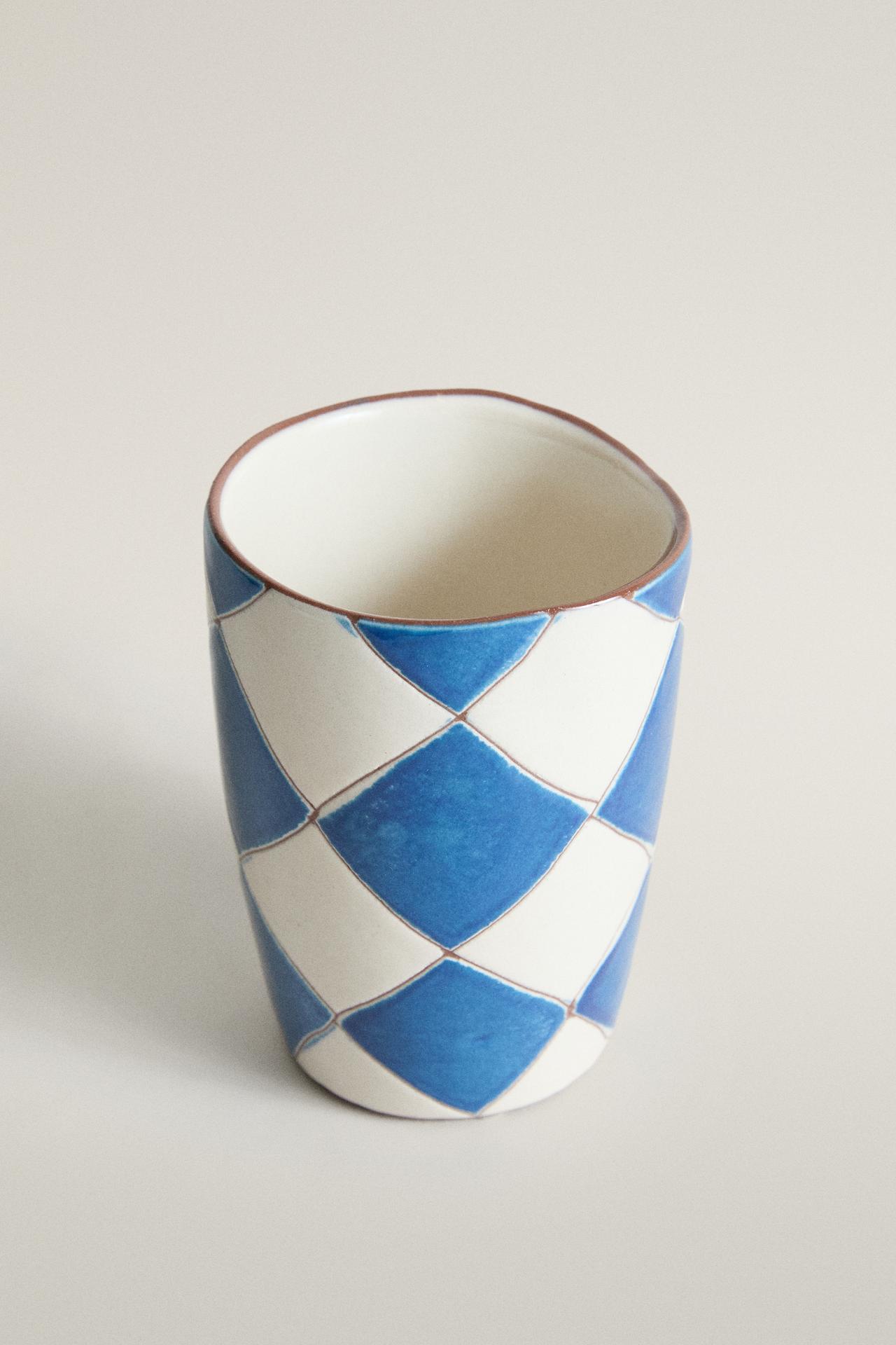 BLUE DIAMOND CERAMIC TOOTHBRUSH TUMBLER — Blue / White