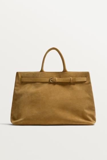 КОЖАНАЯ СУМКА С РЕМНЕМ — Карамельно-коричневый от Zara