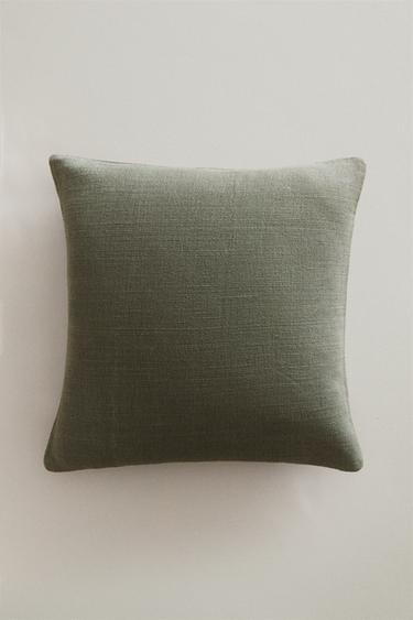 JUTE AND COTTON CUSHION COVER - Green by Zara