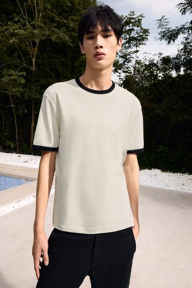 Zara 基本款撞色羅紋 T 恤 - 磨白色