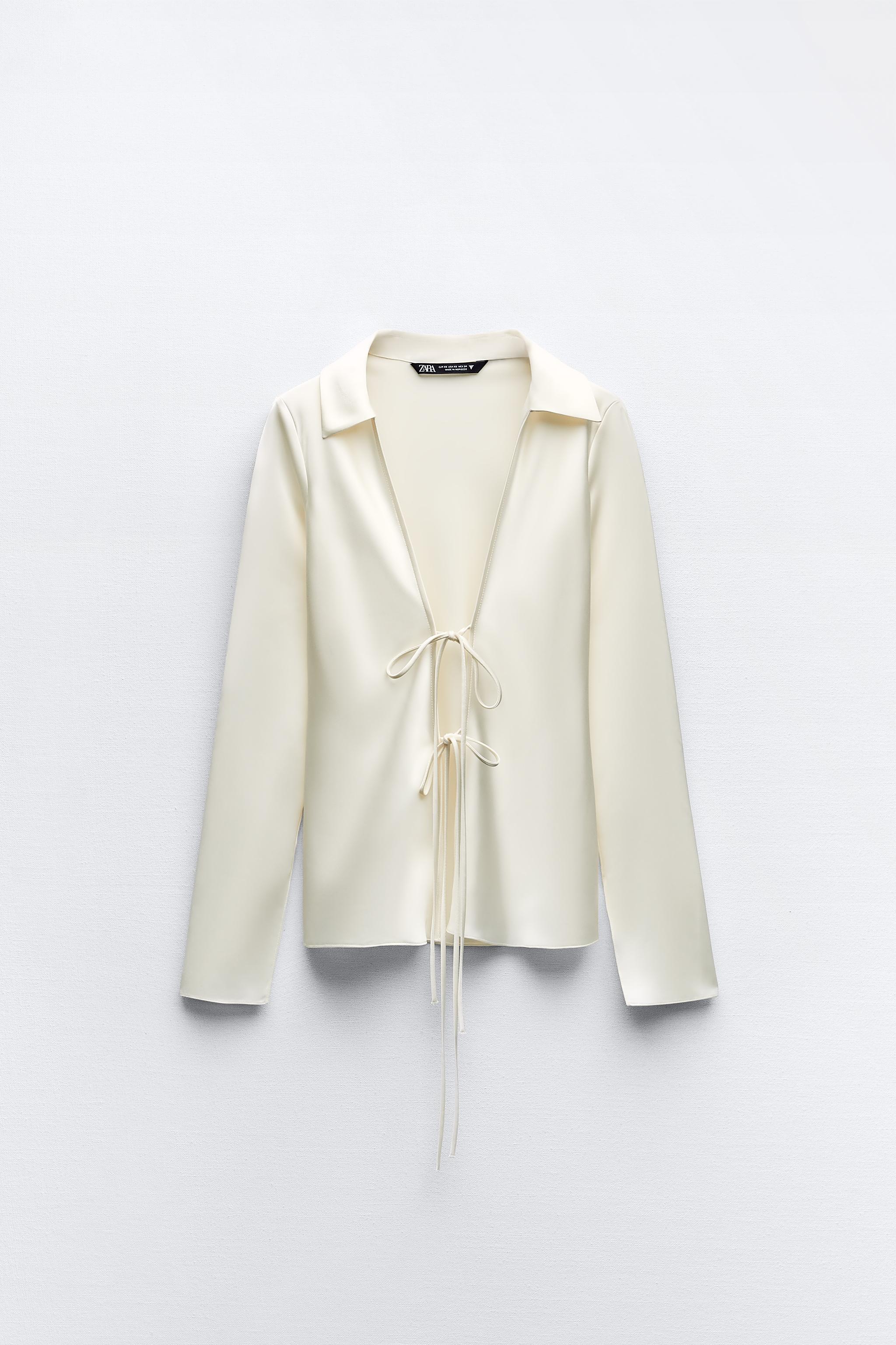 SATIN EFFECT SHIRT WITH TIES - Oyster-white | ZARA Canada