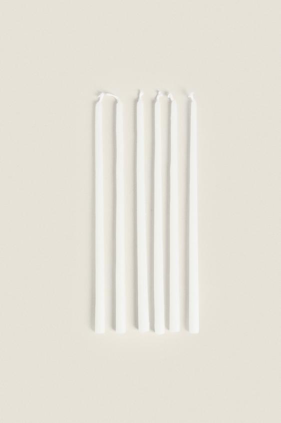 SET OF DECORATIVE CYLINDRICAL LONG CANDLES (SET OF 6) Ecru ZARA