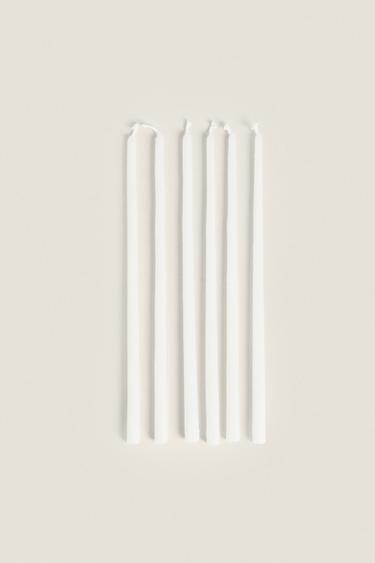 SET OF DECORATIVE CYLINDRICAL LONG TAPER CANDLES (SET OF 6) — Ecru 1
