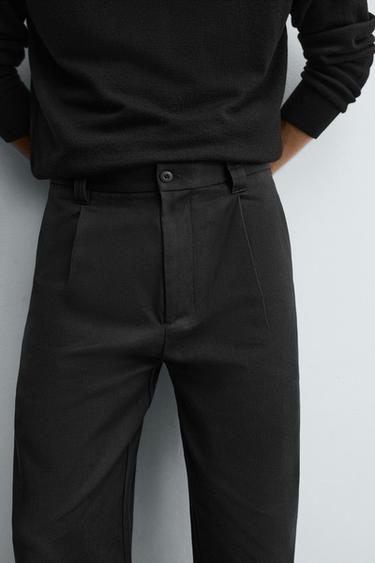Zara COTTON - LYOCELL PLEATED PANTS - Charcoal