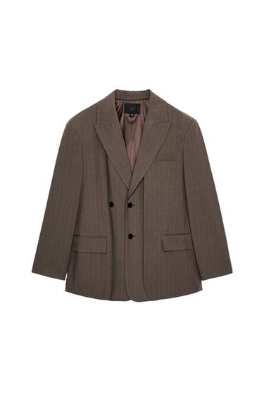 BLAZER OVERSIZE À RAYURES EN DOUBLE TISSU - Marron / Écru de Zara