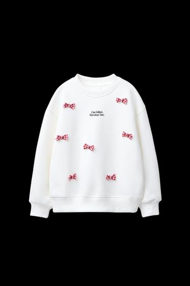 Zara TEXT AND BOW SWEATSHIRT - Ecru