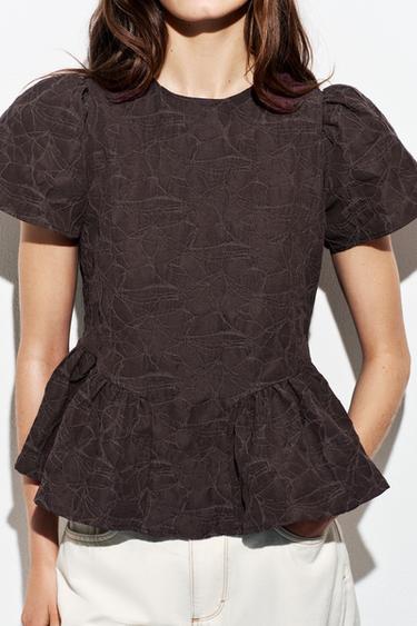 BALLOON PEPLUM TOP - Brown by Zara - Image 3