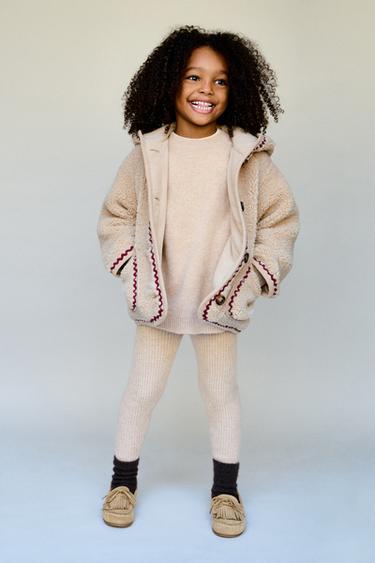 FAUX SHEARLING JACKET WITH RIPPLE TRIM AND FLEECE LINING - Light beige by Zara