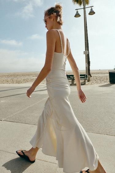 LONG DRAPED DRESS - Oyster-white by Zara - Image 4