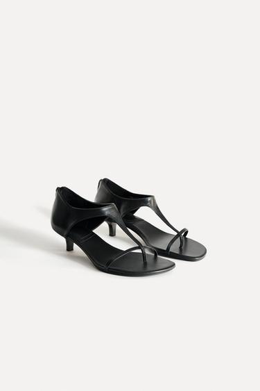 Zara LEATHER KITTEN HEELED SANDALS 50TH ANNIVERSARY - Black