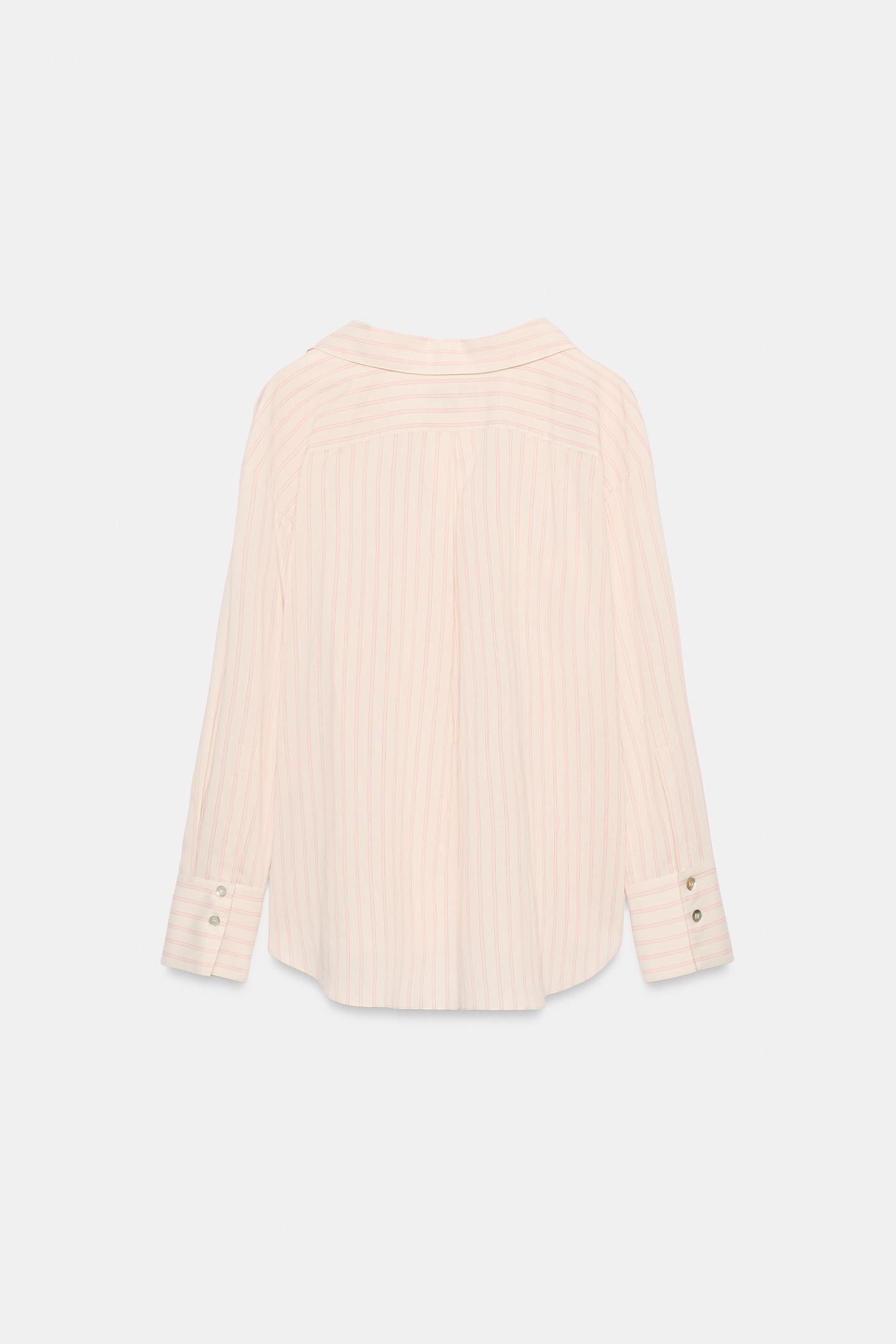 Женская рубашка Zara ZW Collection Striped, цвет: Розовый / Белый — фото 7
