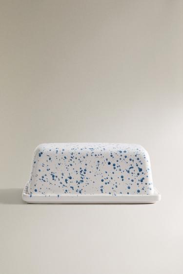 SPECKLED STONEWARE BUTTER DISH - Blue by Zara