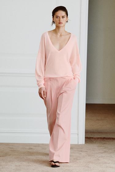 FINE KNIT V-NECK JUMPER - Pastel pink by Zara