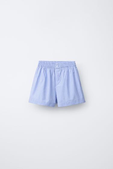 Zara FLOWY STRIPED SHORTS - Blue