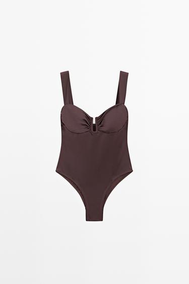 Zara Swimsuit with gathered detail - Brown - Image 0