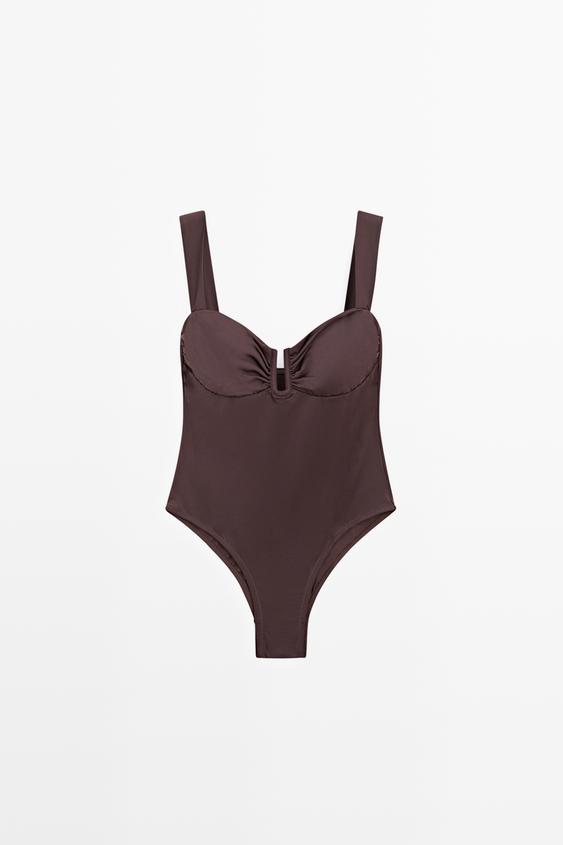 Zara Swimsuit with gathered detail - Brown - Image 0