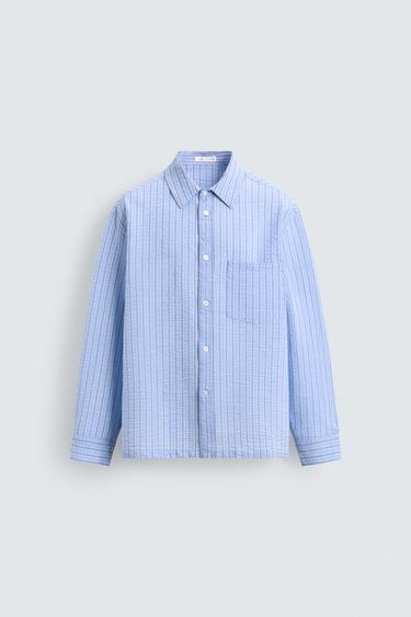 CREASED-EFFECT STRIPED SHIRT - Sky blue by Zara