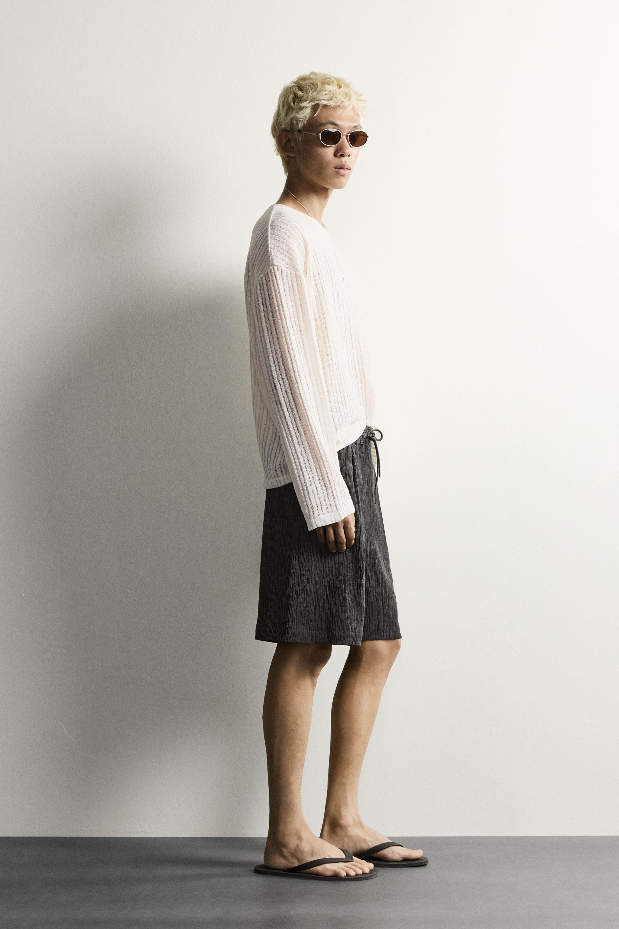 Мужские шорты Zara TEXTURED RELAXED FIT SHORTS — фото 4