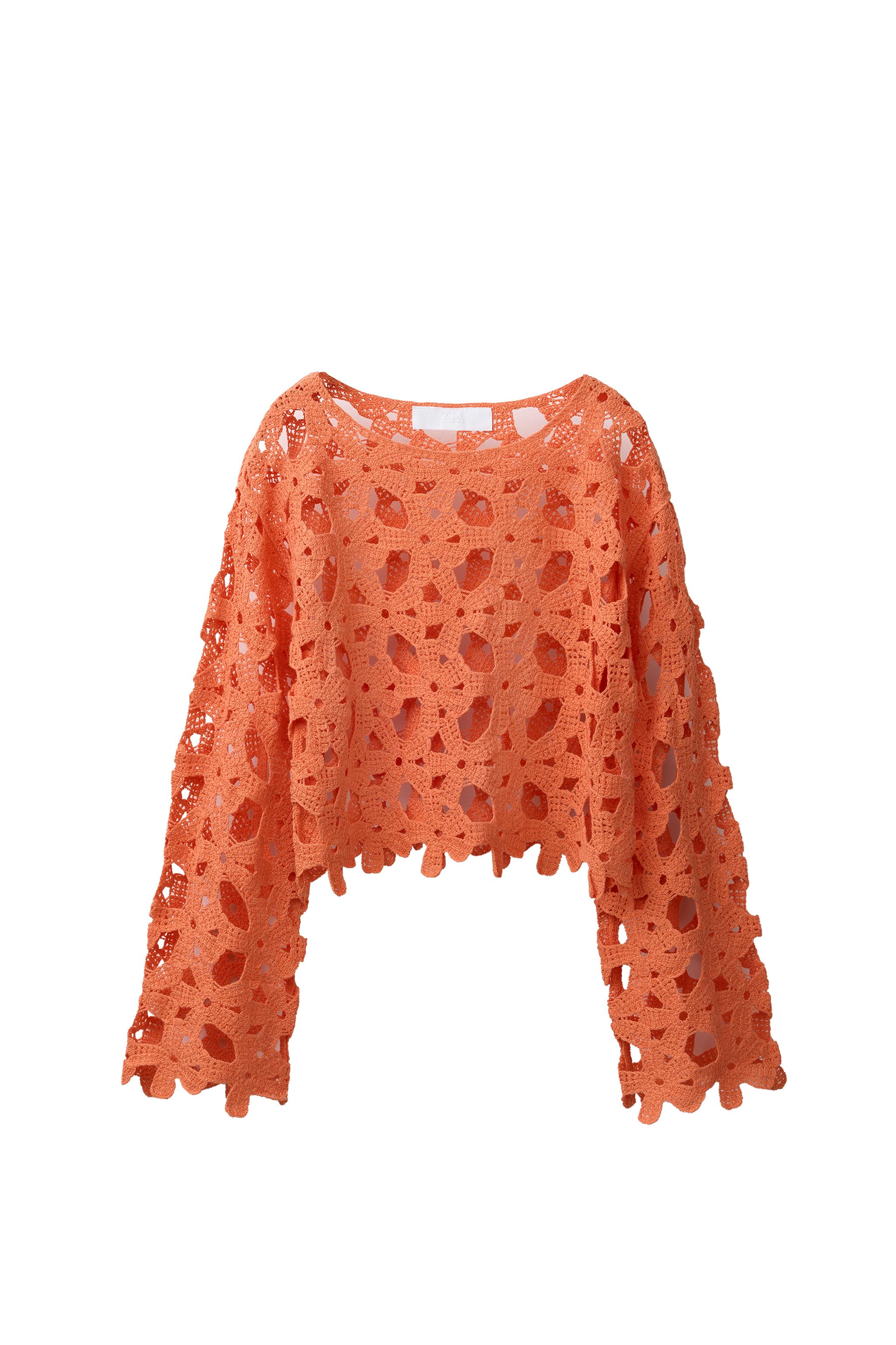 zarame WIDE LEG CROCHET FLOWER PANTS - Brown | ZARA United States