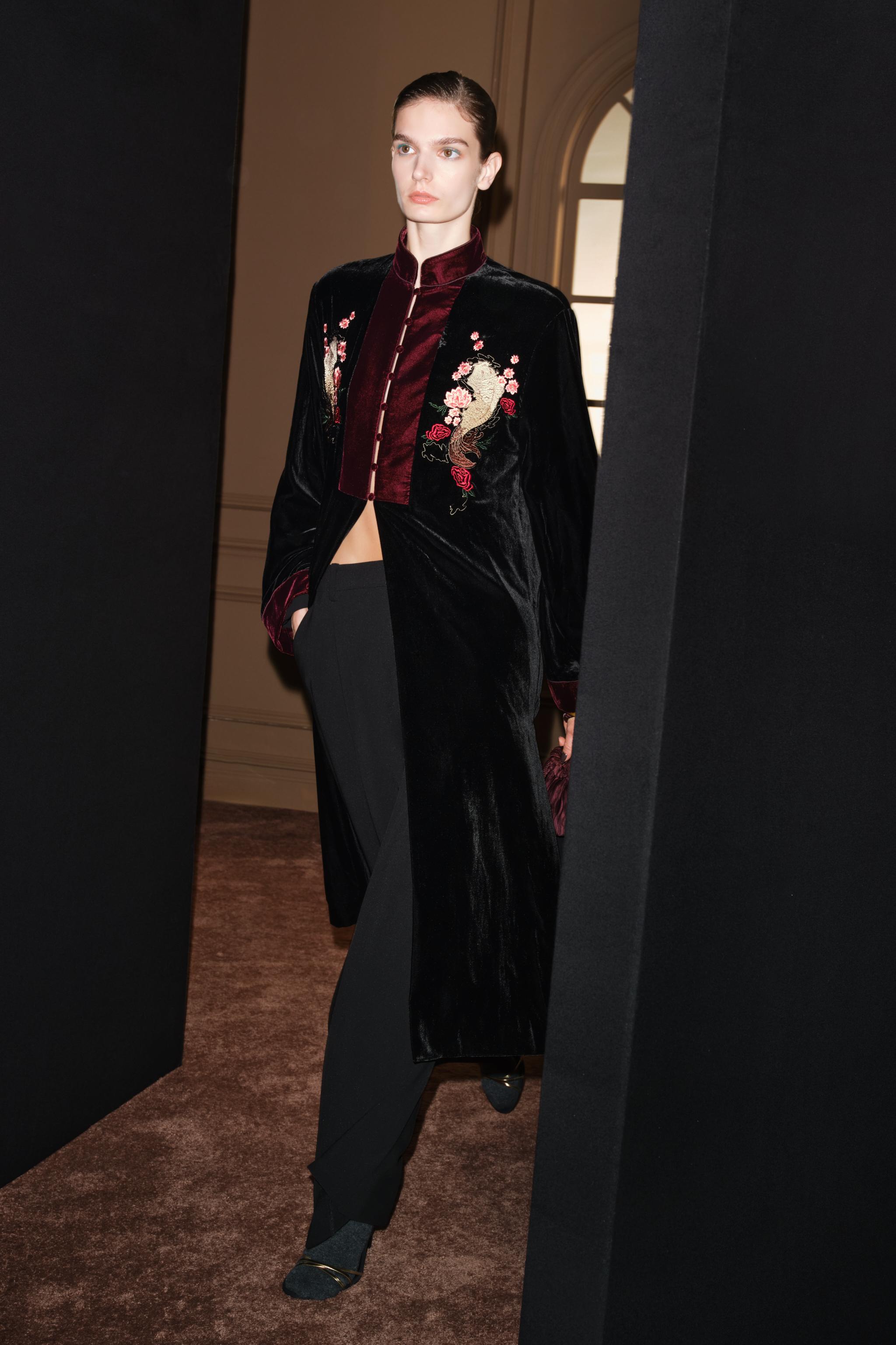 Zw Collection Embroidered Velvet Coat by Zara