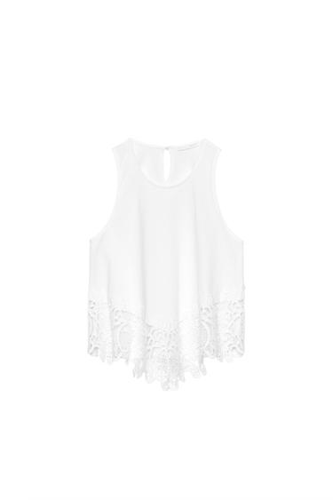 Zara SLEEVELESS LACE TOP - White