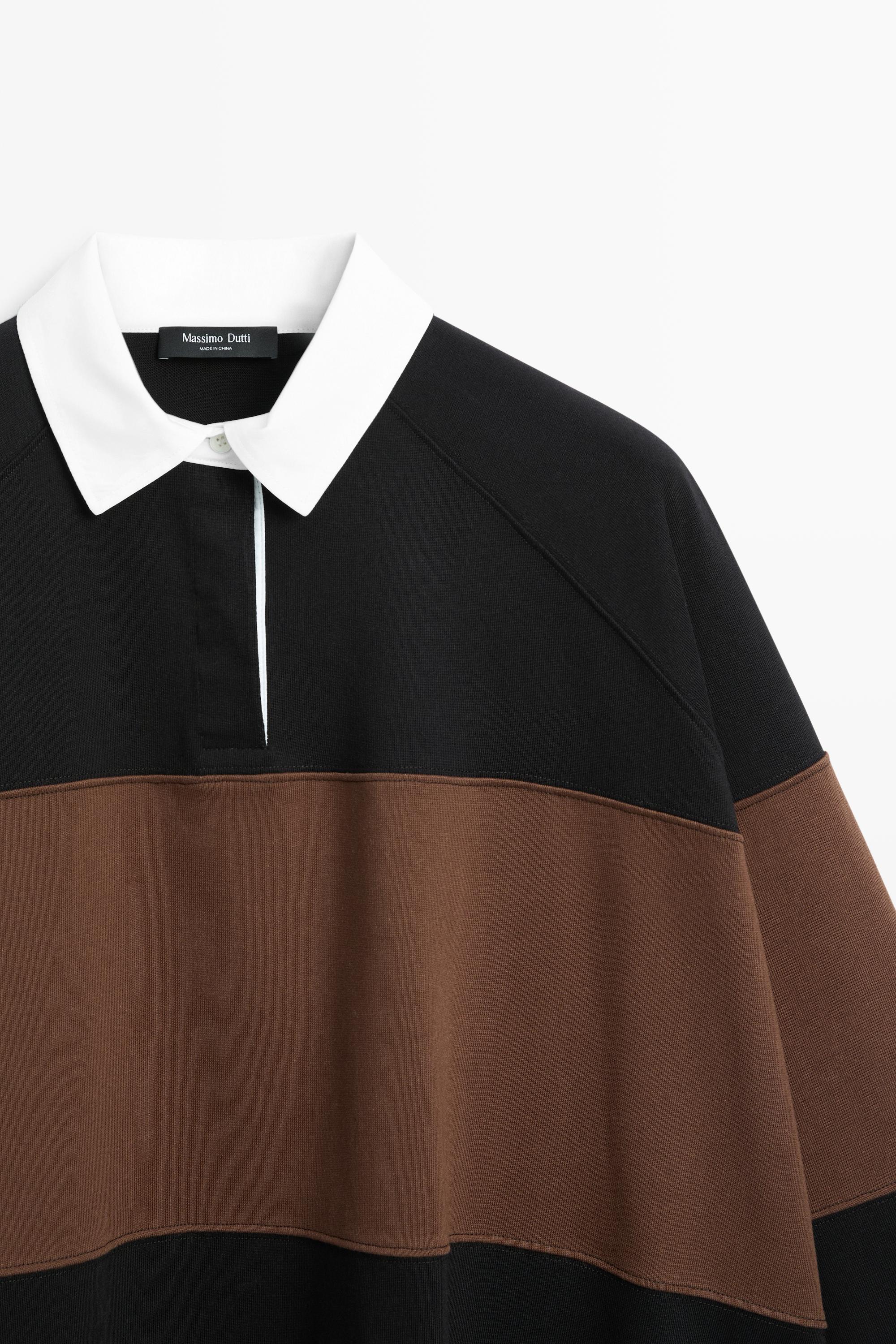 Oversize 100% cotton wide-stripe polo shirt