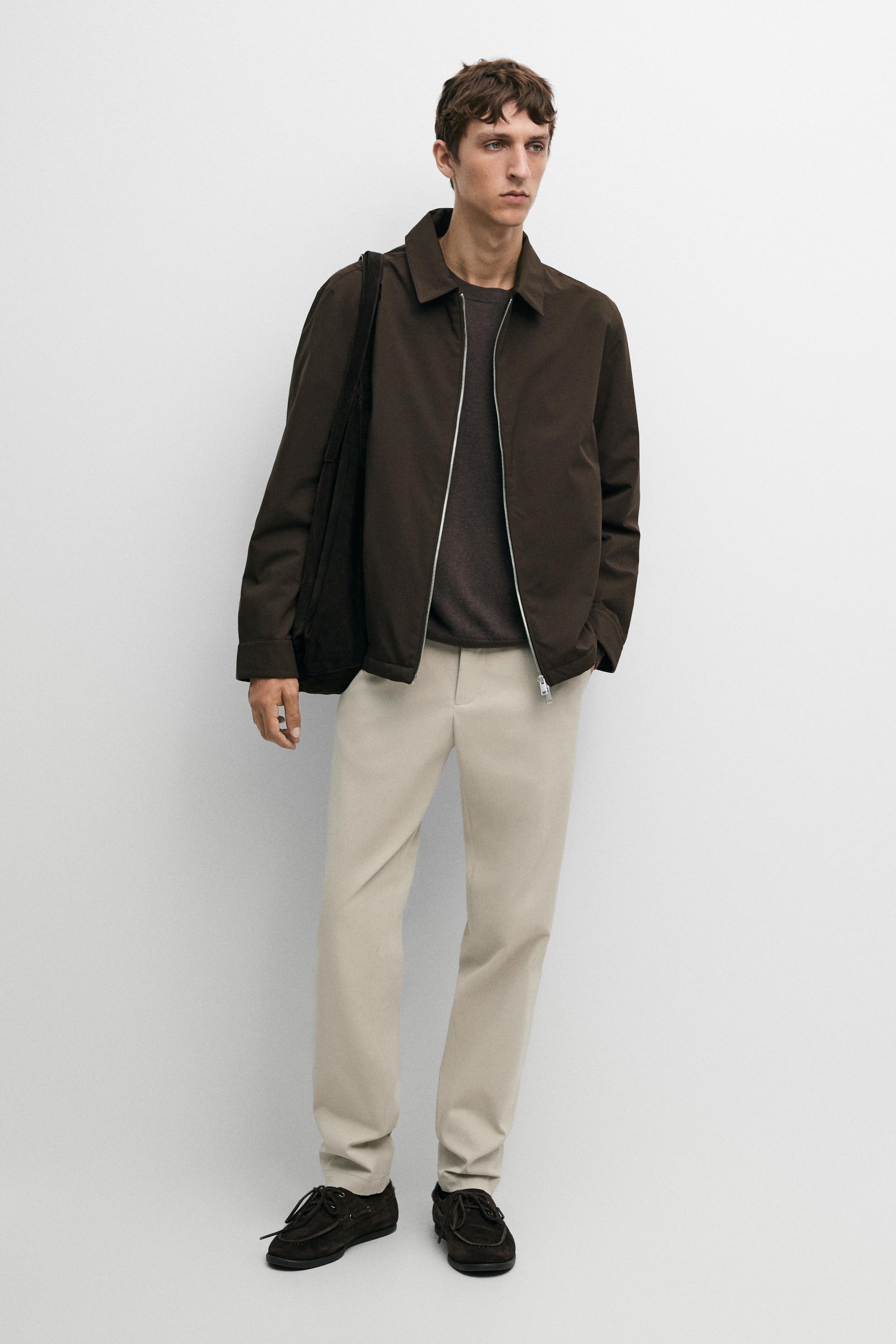 Cotton blend slim fit pants — Beige