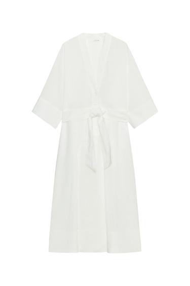 MIDIKLEID MIT GÜRTEL ZW COLLECTION - Weiß von Zara
