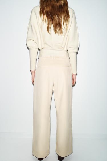 CORDUROY EFFECT STRAIGHT-LEG TROUSERS - Ecru by Zara - Image 4