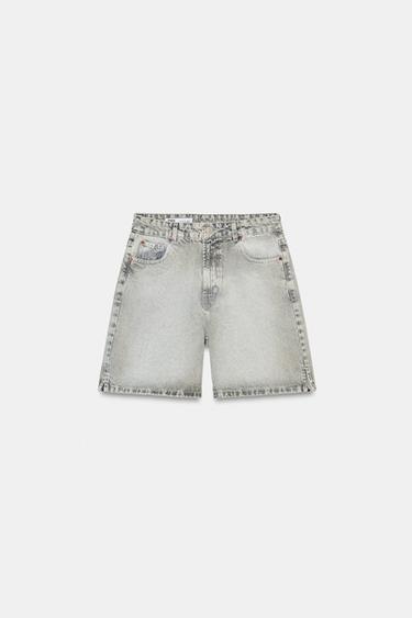 BERMUDAS DENIM TIRO ALTO - Gris de Zara