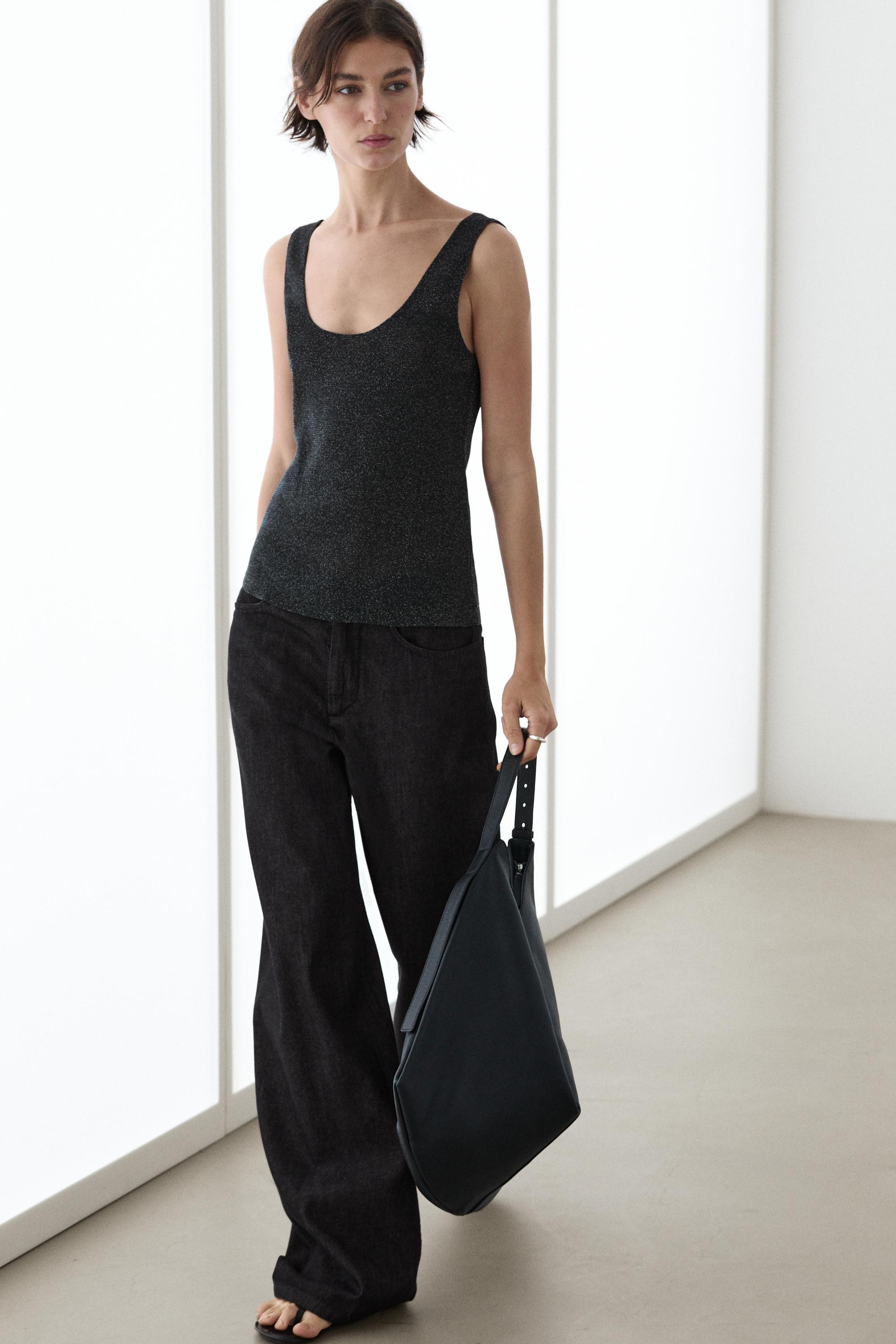 Semi-sheer metallic-effect strappy top