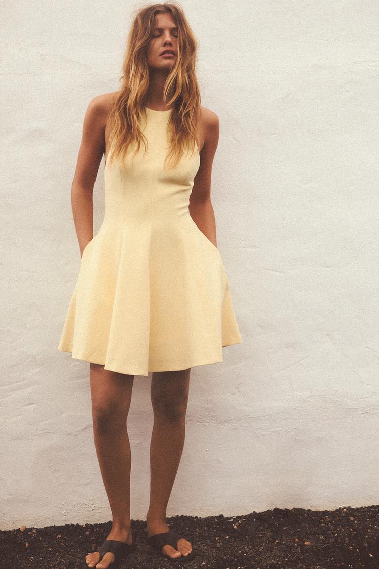 yellow mini dress zara Ruched Sleeve over HOTFIX embellishment Zara Maxi Dress Zara Yellow