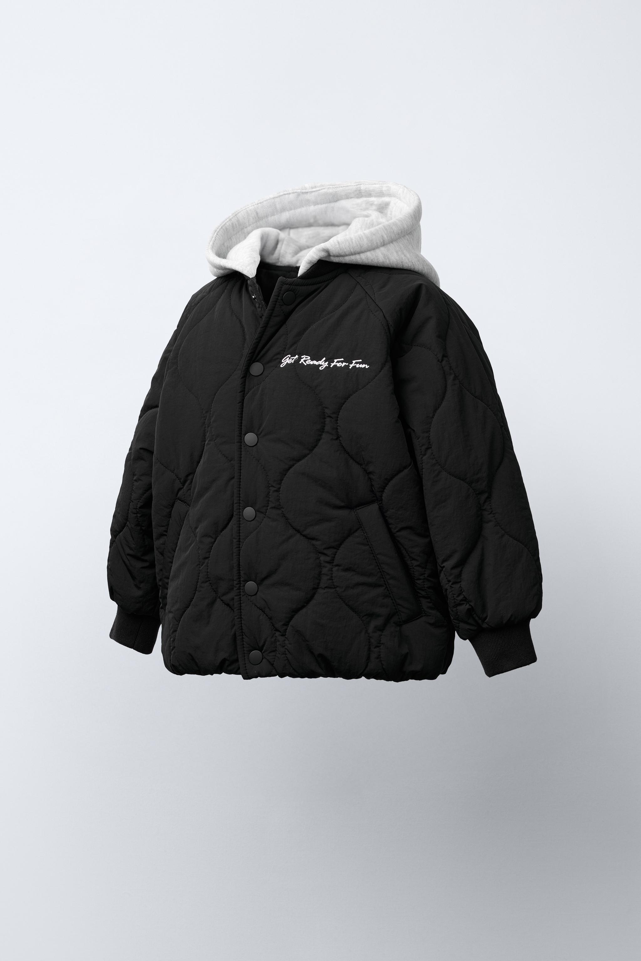 撥水加工フード付きパッド入りボンバージャケット - ブラック