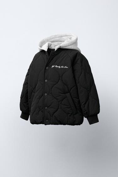WATER-REPELLENT HOODED QUILTED BOMBER JACKET - Black by Zara - Image 1