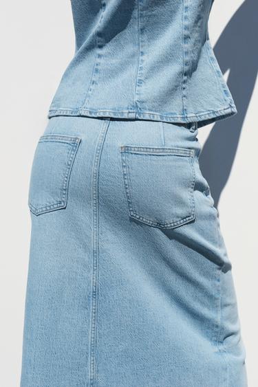JUPE Z1975 MI-LONGUE EN JEAN - Bleu clair de Zara - Image 6