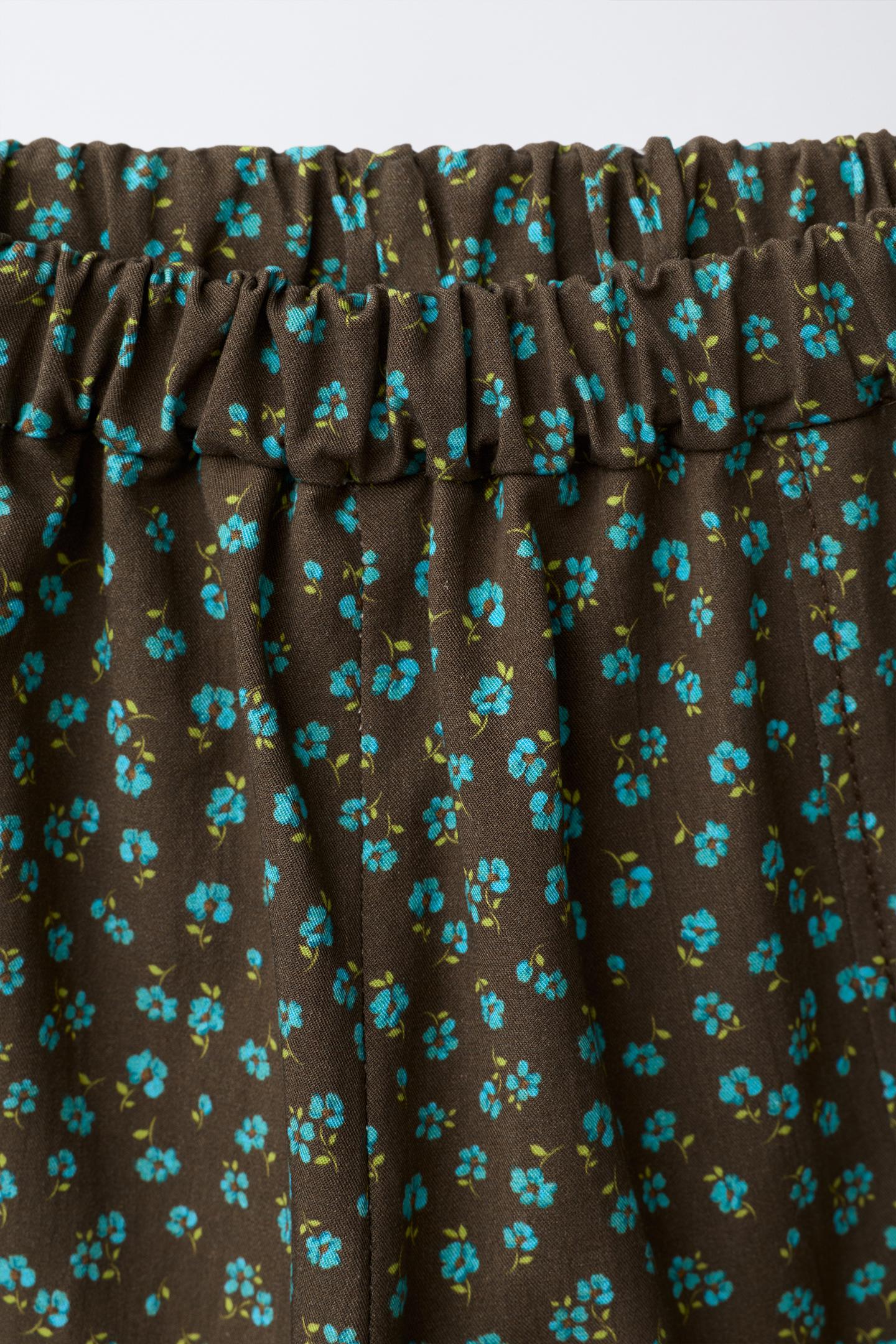 Детские брюки Zara Floral Print Balloon, цвет: Коричневый / Зелёный — фото 3