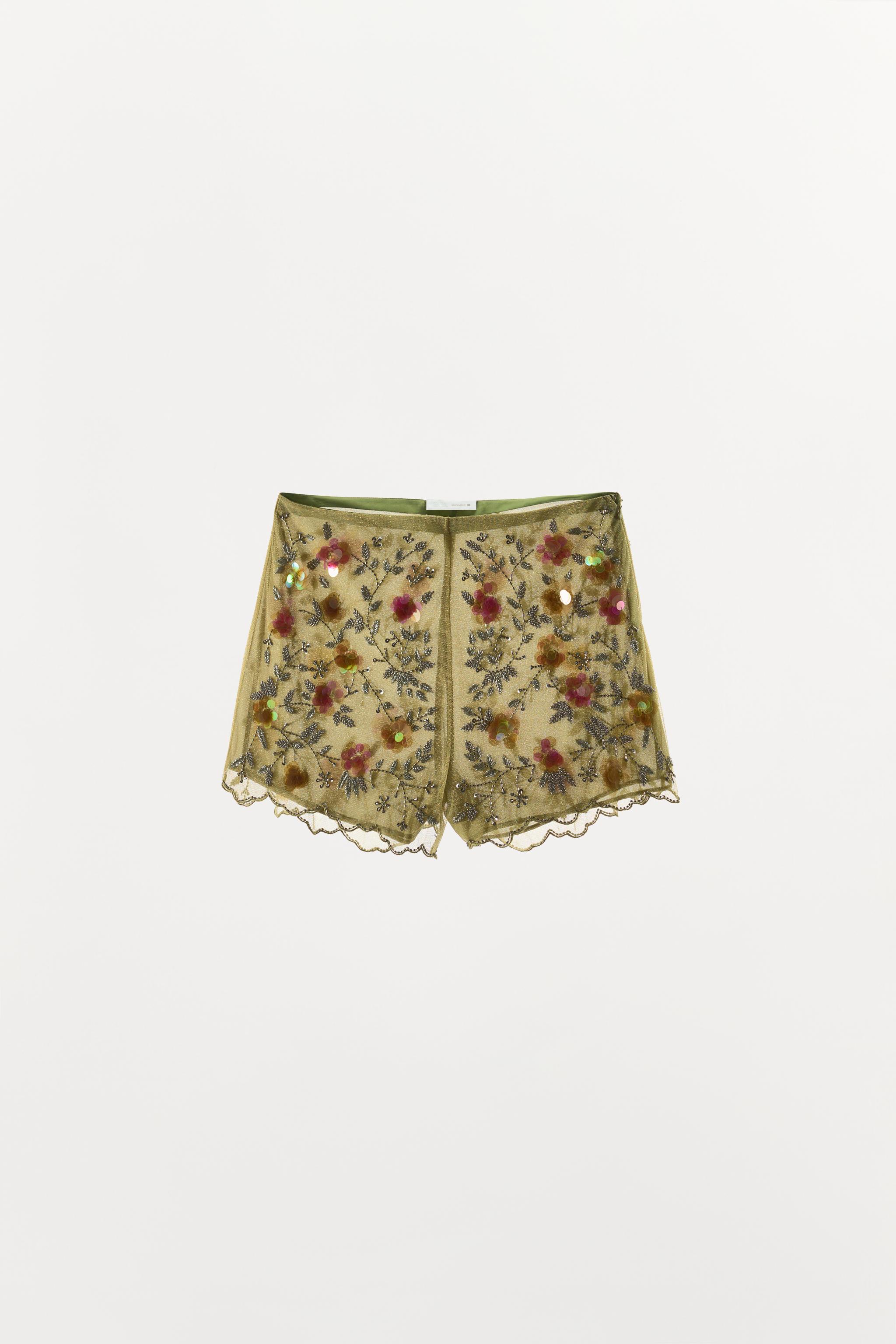 Женские шорты Zara FLORAL BEADED EMBROIDERED SHORTS — фото 5
